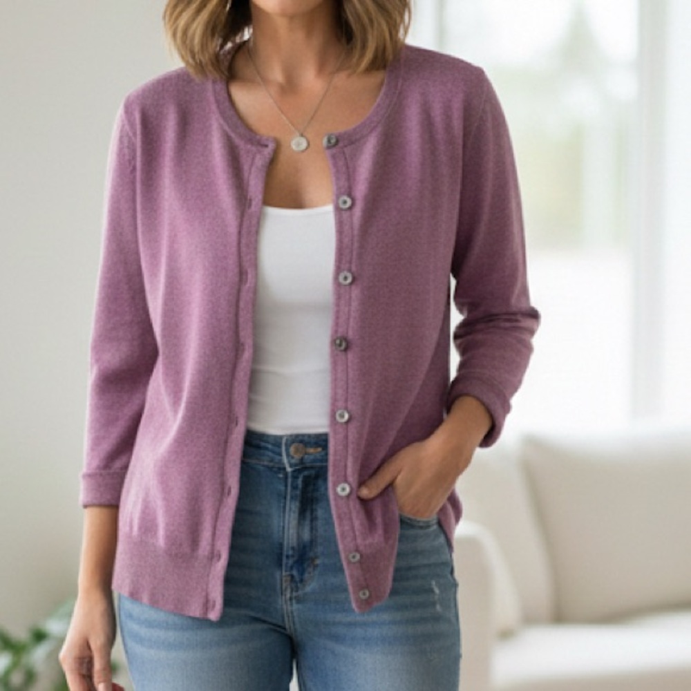 Banana Republic Cotton-Silk Blend Purple Button-Up Cardigan - Size S